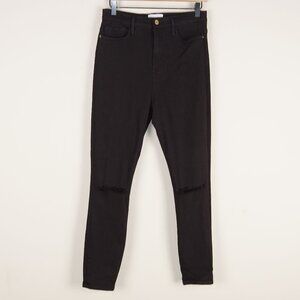 Frame Ali High Rise Cigarette Black Noir Ripped Jeans Womens Sz 29